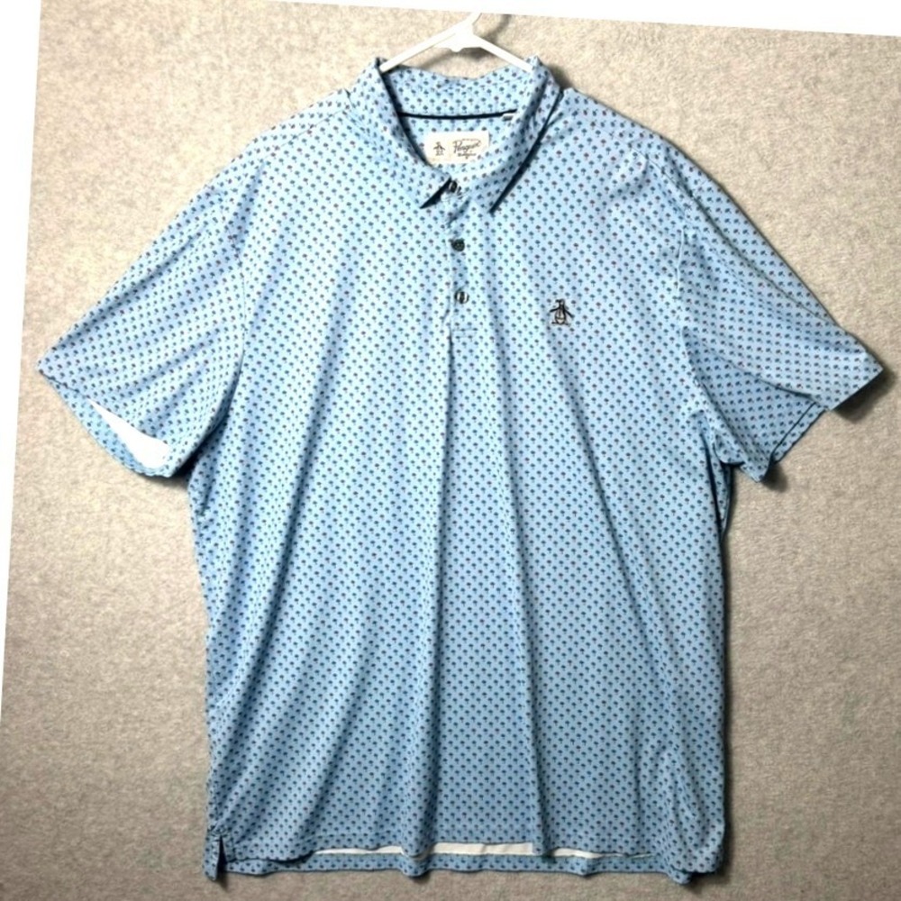 Original Penguin Mens XXL Blue Mushroom Performance Golf Polo Shirt Short Sleeve